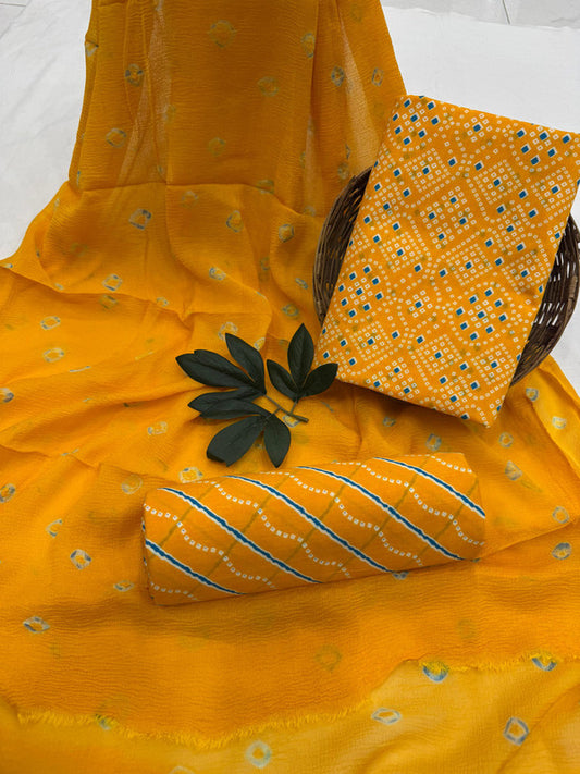 Pure Cotton Unstitched Suit With Chiffon Dupatta