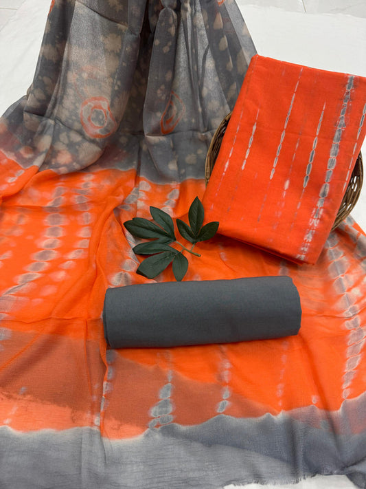 Pure Cotton Unstitched Suit With Chiffon Dupatta