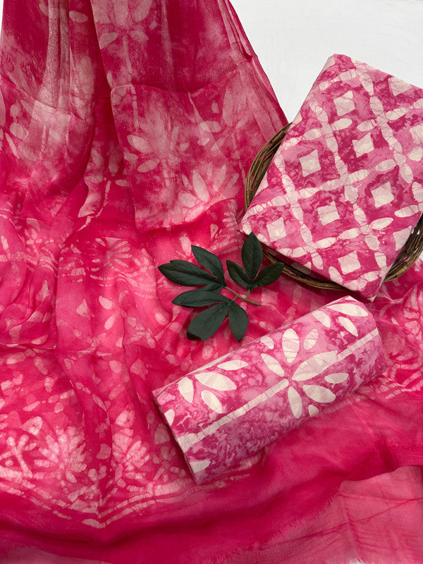 Pure Cotton Unstitched Suit With Chiffon Dupatta