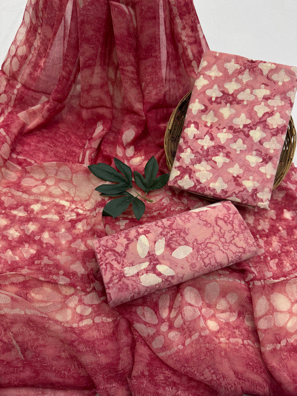 Pure Cotton Unstitched Suit With Chiffon Dupatta