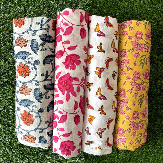 Pure cotton unstitched kurtis (pack of 4) (2.5 meters in one design)