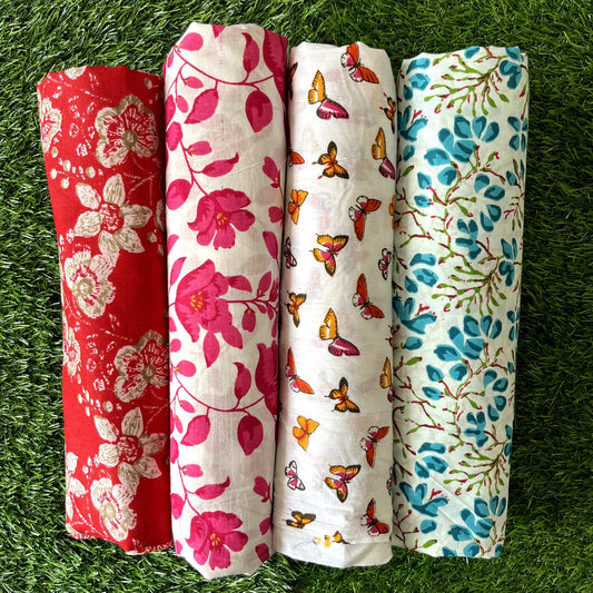 Pure cotton unstitched kurtis (pack of 4) (2.5 meters in one design)