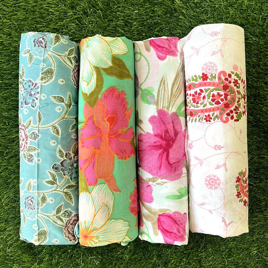 Pure cotton unstitched kurtis (pack of 4) (2.5 meters in one design)