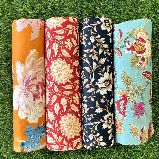 Pure cotton unstitched kurtis (pack of 4) (2.5 meters in one design)