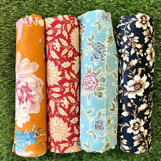 Pure cotton unstitched kurtis (pack of 4) (2.5 meters in one design)