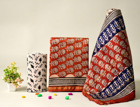 EXCLUSIVE HAND BLOCK PRINT CHANDERI SILK SUIT SET