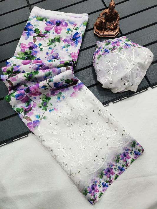 Floral Print Georgette Saree