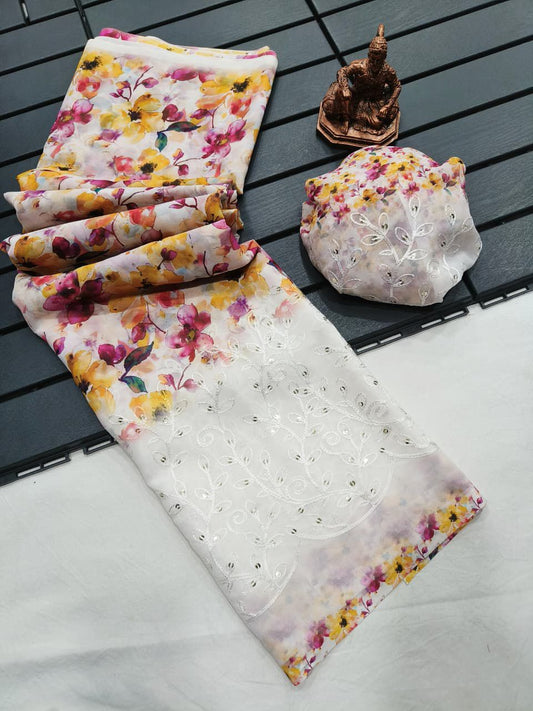 Floral Print Georgette Saree
