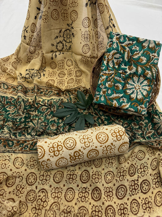 Pure Cotton Unstitched Suit With Chiffon Dupatta