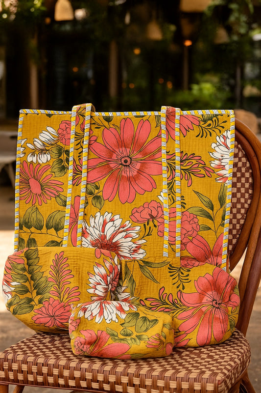 Wanderlust in Bloom Tote and Pouches (With Zipper)