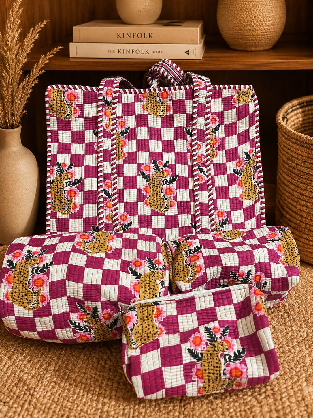 The Mulberry Check Tote and Pouches (With Zipper)
