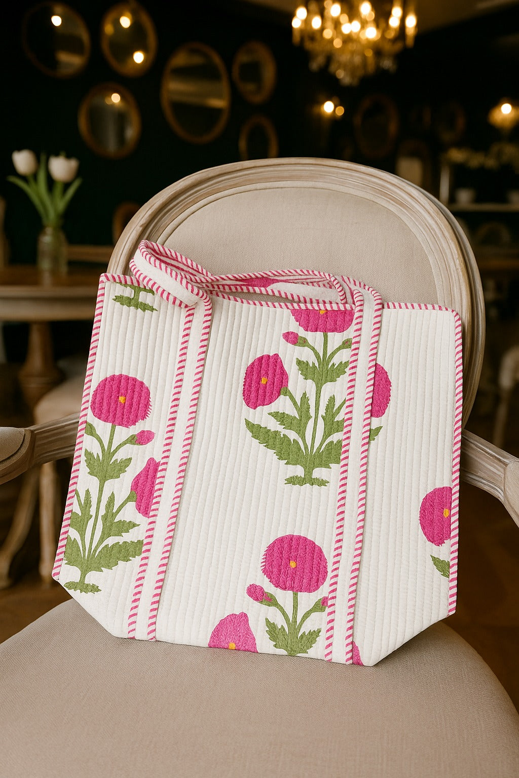 Calming Pink Flower Tote (With Zipper)