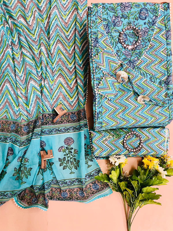 Angrakha pattern pure cotton unstitched suit