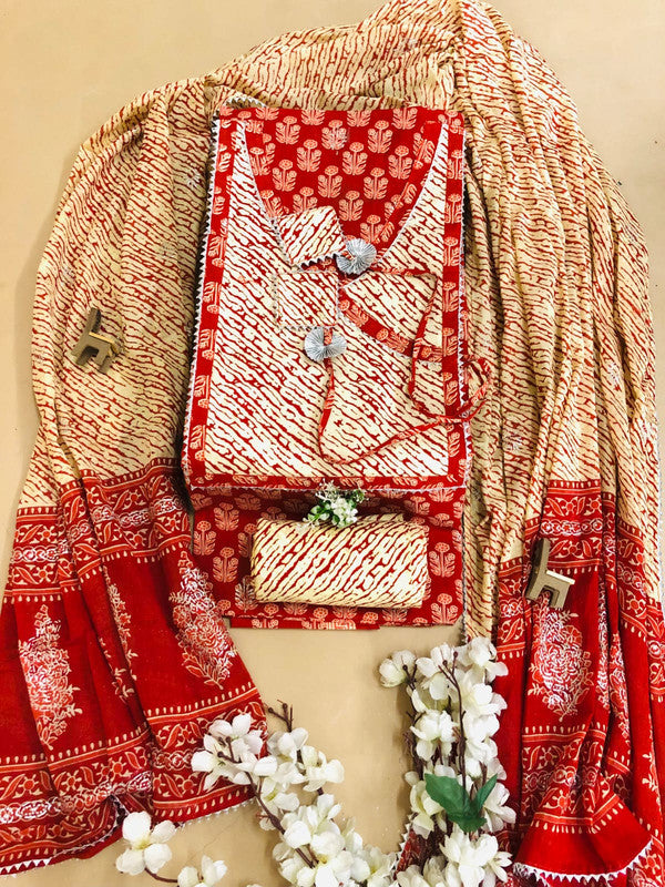 Angrakha pattern pure cotton unstitched suit