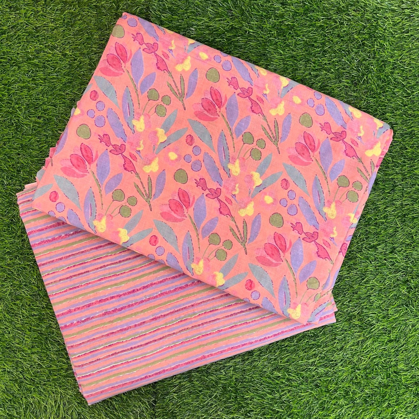 Pure Cotton Block Print Dress Material Combo set of 2PC Top & Bottom (2.5 MTR TOP, 2.5 MTR BOTTOM)