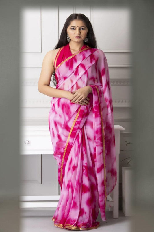 Premium Jaipuri Hand Work Print Chiffon Saree in Zari Border with Running Blouse
