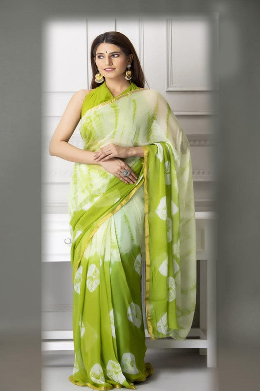 Premium Jaipuri Hand Work Print Chiffon Saree in Zari Border with Running Blouse