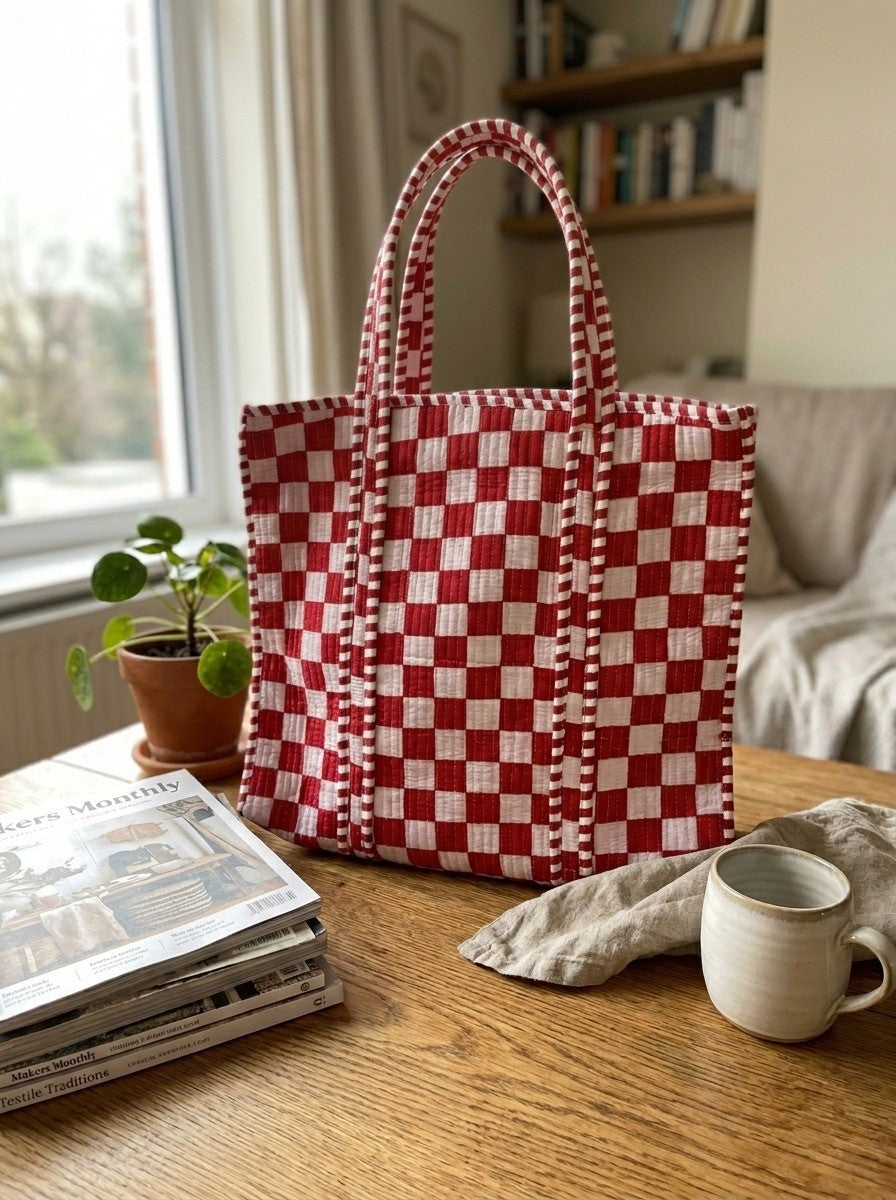 Verona Check Tote (With Zipper)