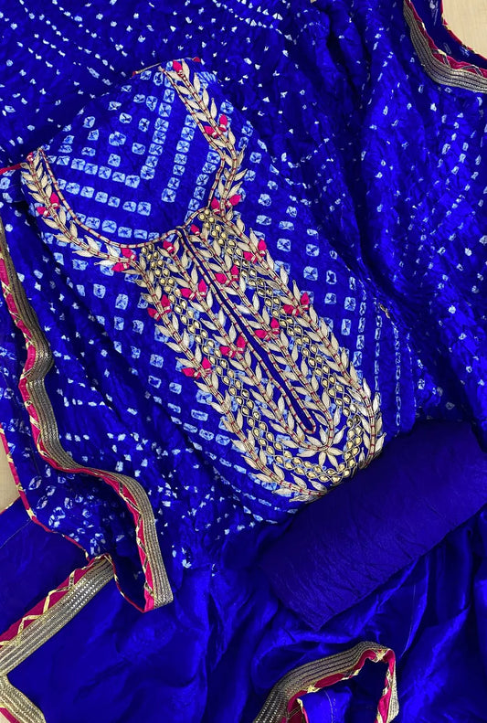 Bandhani Heavy Silk Fabric Suit With Beautiful Hand Gotapatti Work Dupatta