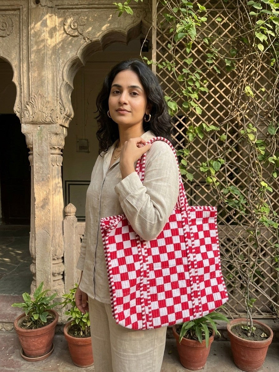 Verona Check Tote (With Zipper)