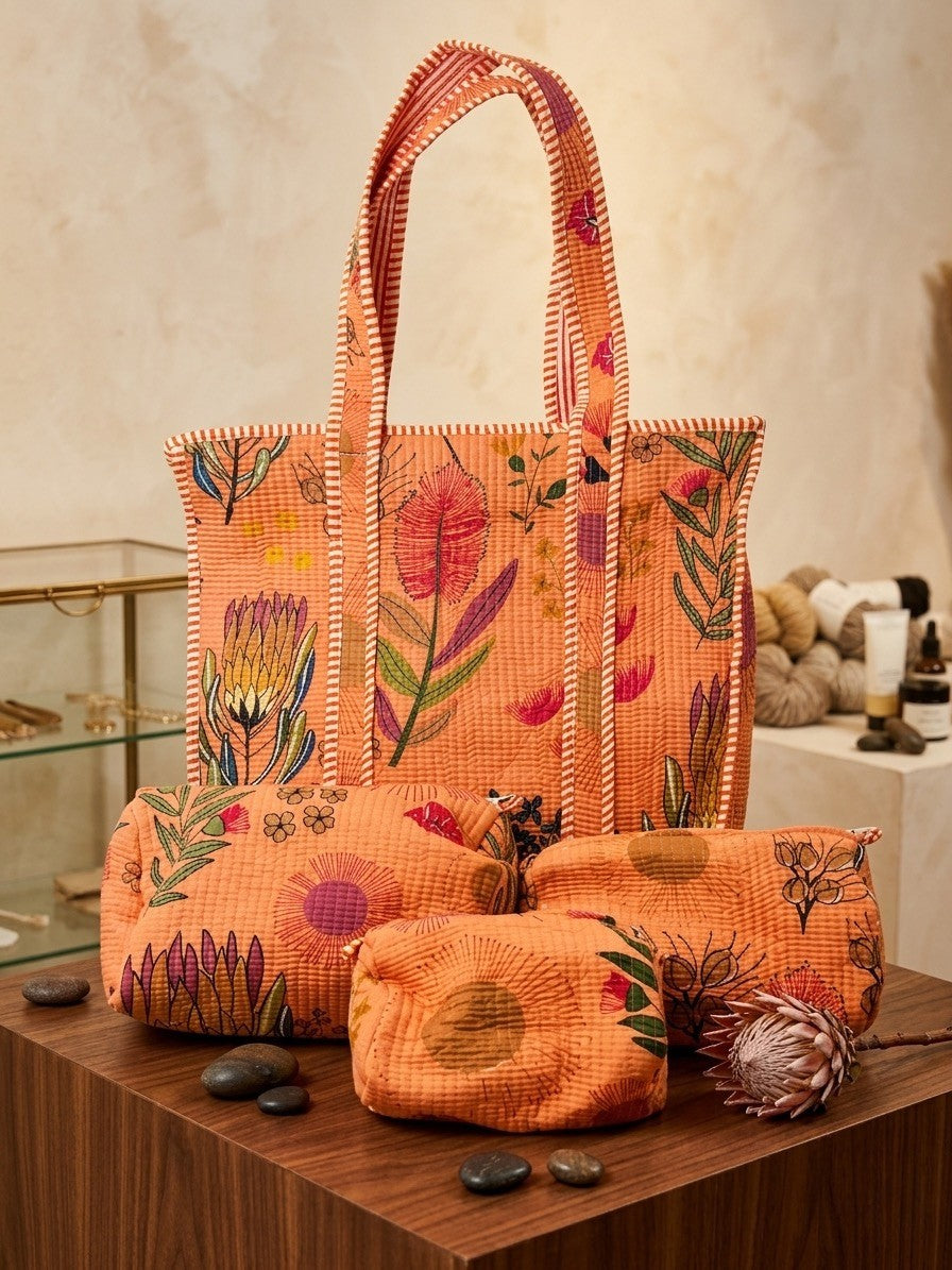Floral Whisper Tote and Pouches (With Zipper)