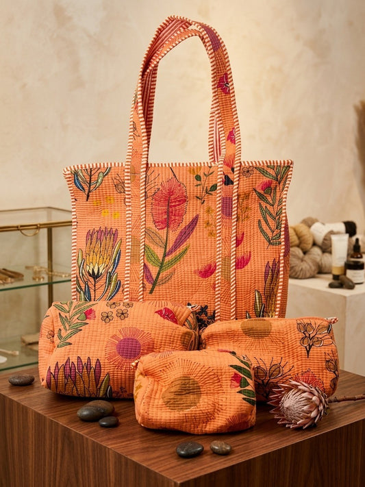 Floral Whisper Tote and Pouches (With Zipper)