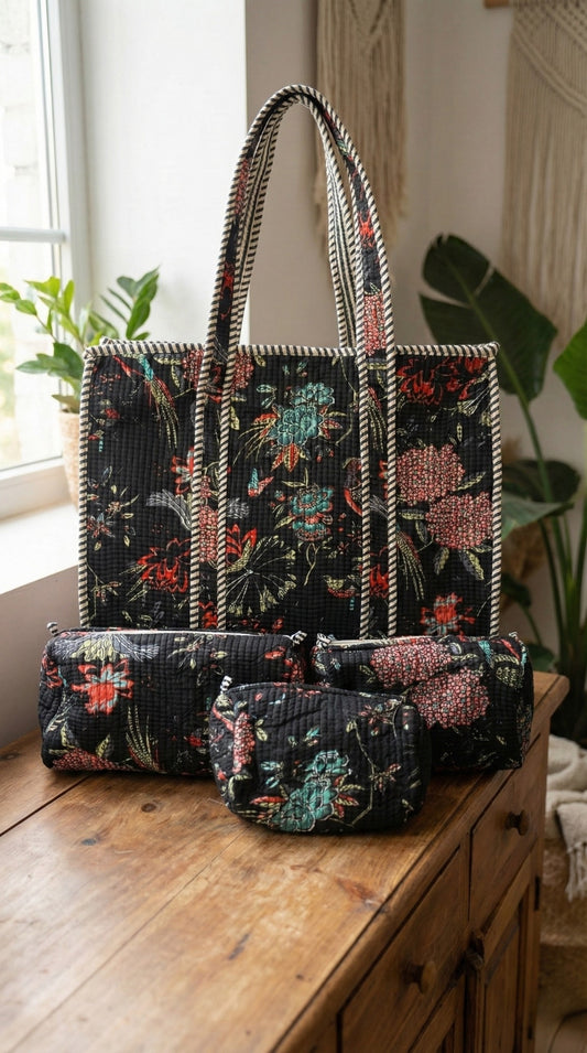 Royal Meadow Tote and Pouches (With Zipper)