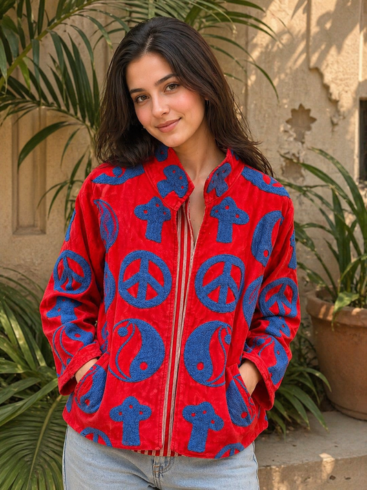 Crimson Aura Suzani Jacket