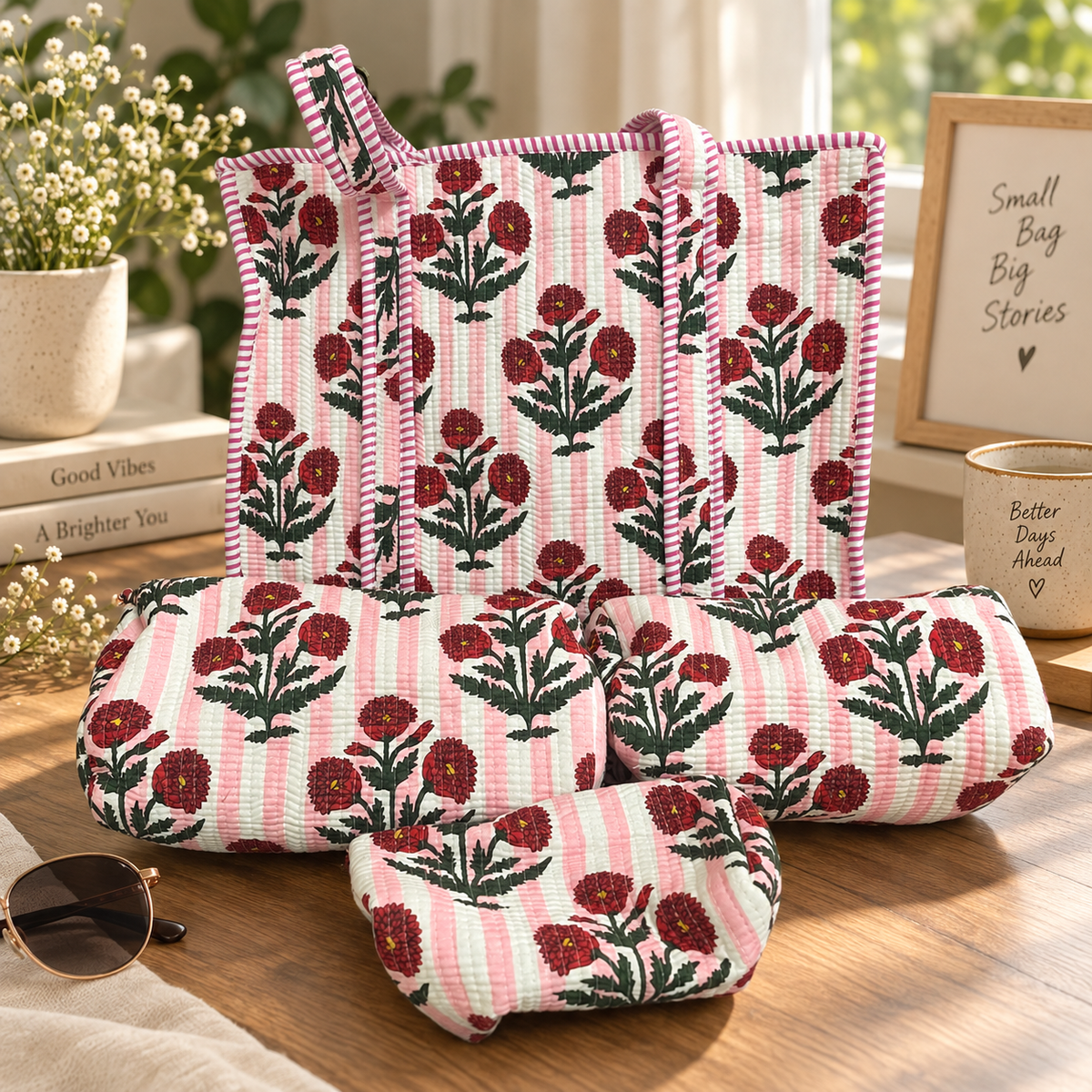Petal Pop Carry Tote and Pouches (With Zipper)