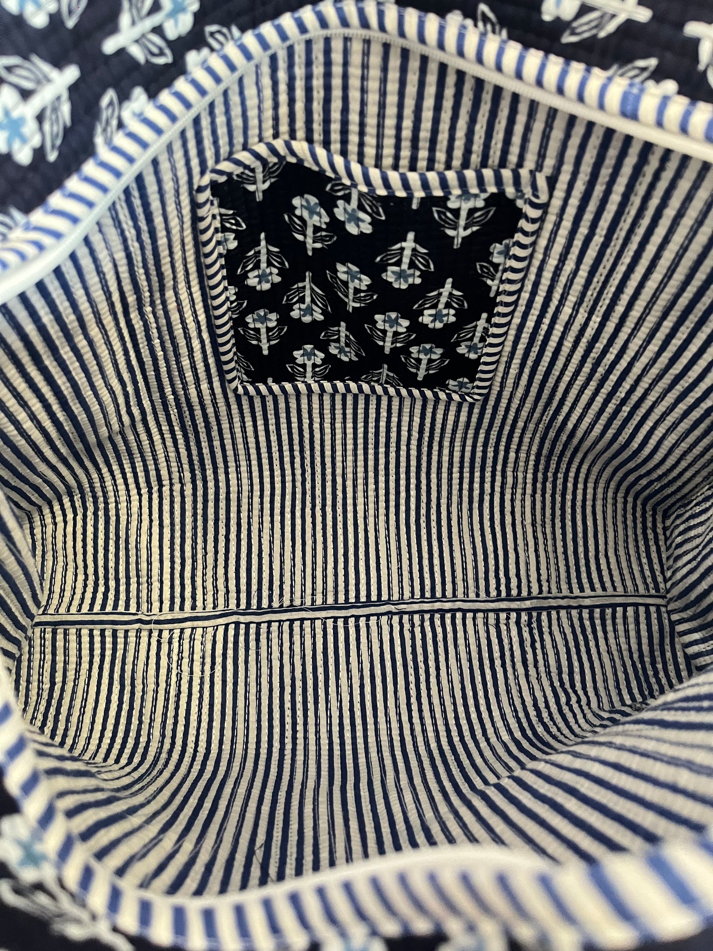 The Navy Tapestry Tote (With Zipper)