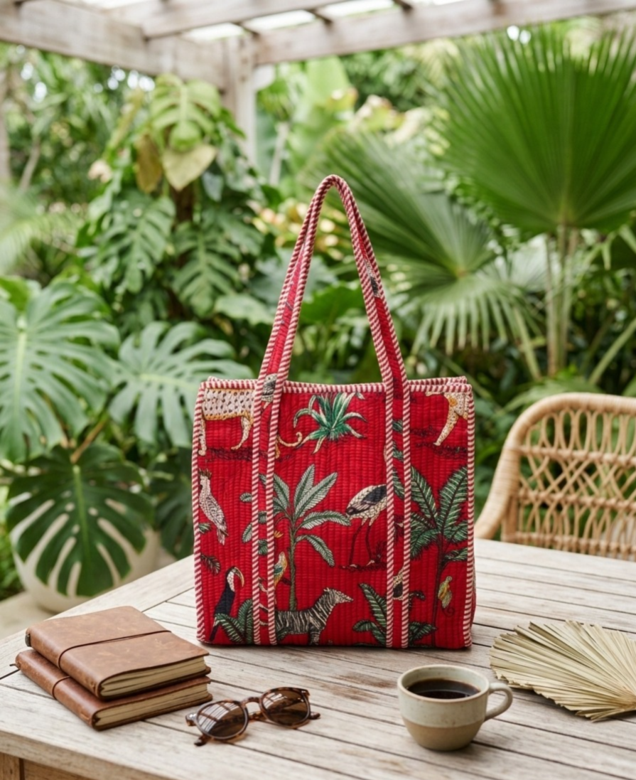 Red Jungle Safari Tote (With Zipper)