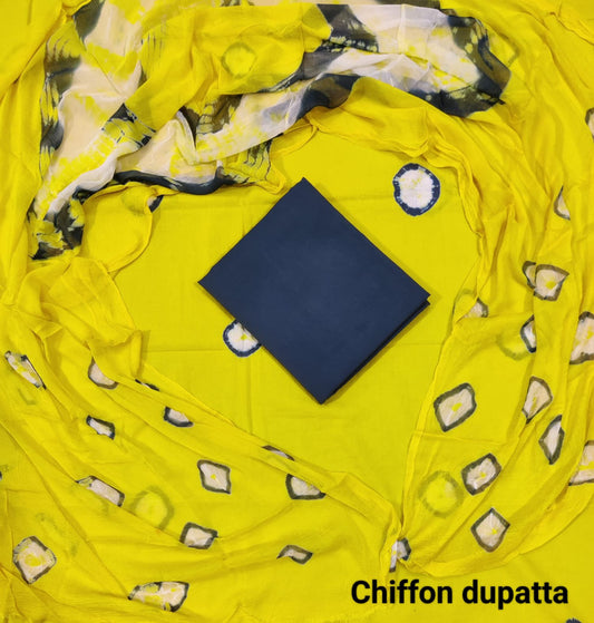 Pure Cotton Unstitched Suit With Chiffon Dupatta