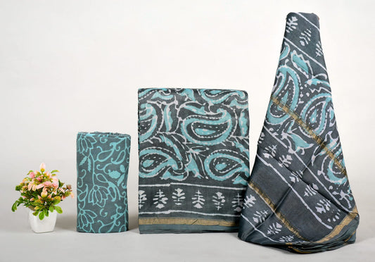 EXCLUSIVE HAND BLOCK PRINT CHANDERI SILK SUIT SET