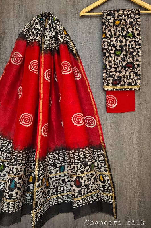 EXCLUSIVE HAND BLOCK PRINT CHANDERI SILK SUIT SET