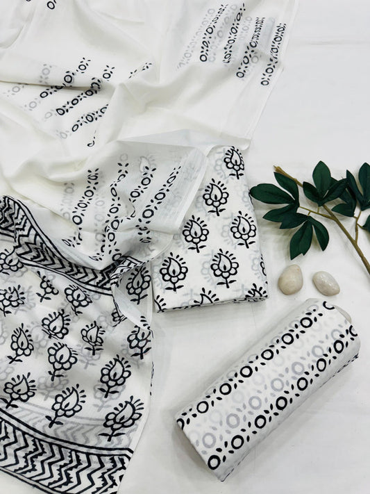 Pure Cotton Unstitched Suit With Cotton Dupatta