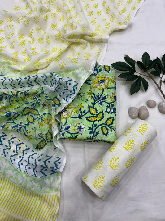 Pure Cotton Unstitched Suit With Cotton Dupatta