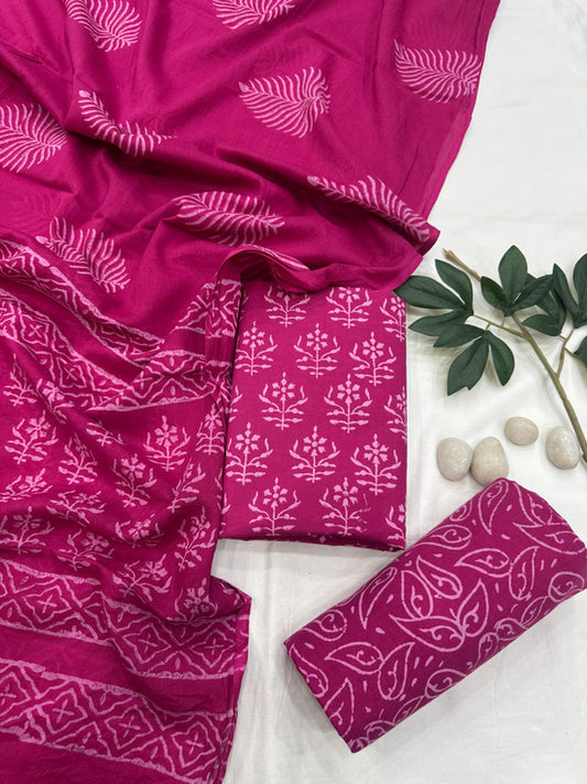 Pure Cotton Unstitched Suit With Cotton Dupatta