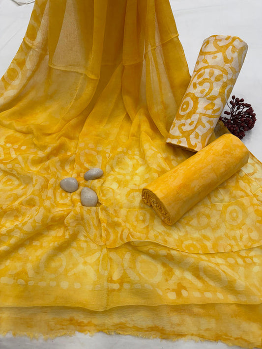 Pure Cotton Unstitched Suit With Chiffon Dupatta