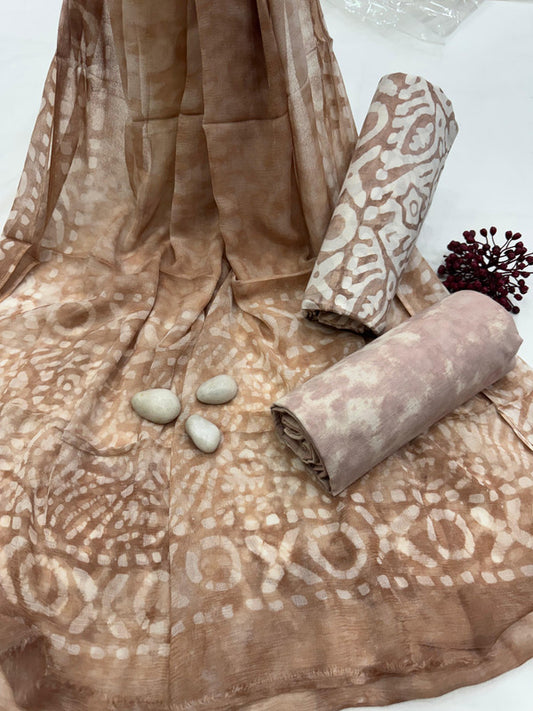 Pure Cotton Unstitched Suit With Chiffon Dupatta