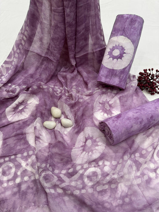 Pure Cotton Unstitched Suit With Chiffon Dupatta