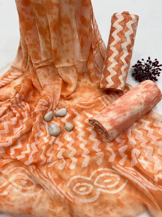 Pure Cotton Unstitched Suit With Chiffon Dupatta