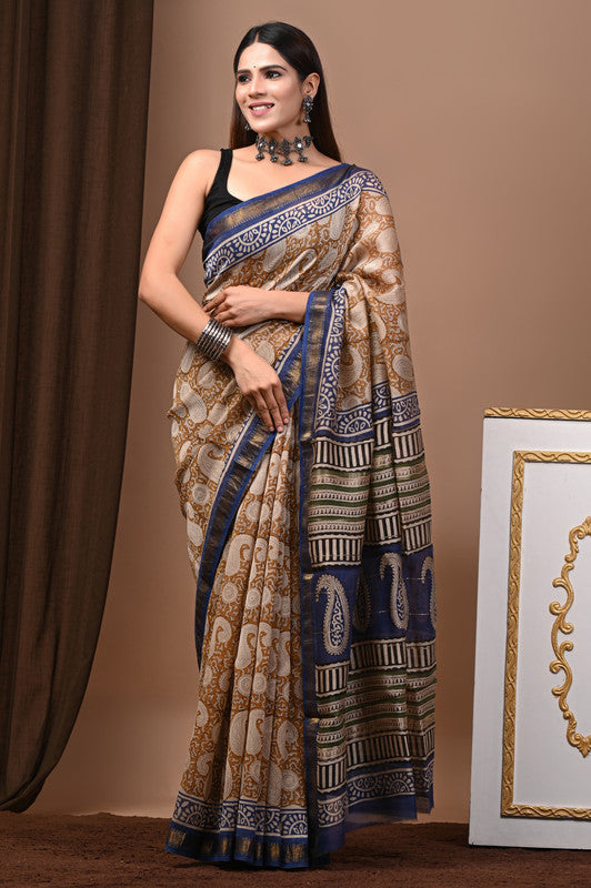 MAHESHWARI SILK BAGRU PRINT SAREE