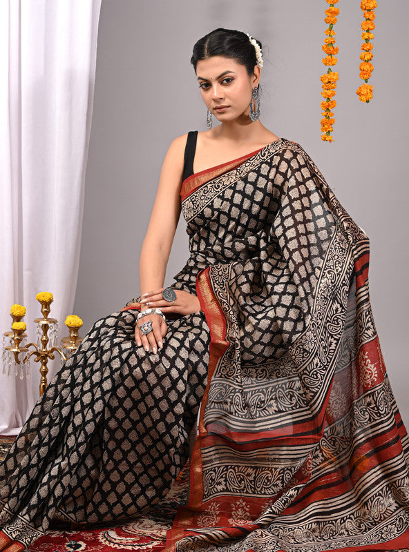 MAHESHWARI SILK BAGRU PRINT SAREE