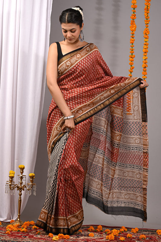 MAHESHWARI SILK BAGRU PRINT SAREE