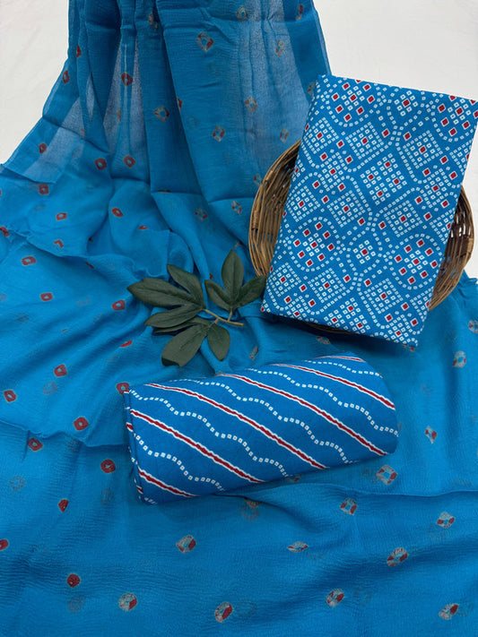 Pure Cotton Unstitched Suit With Chiffon Dupatta