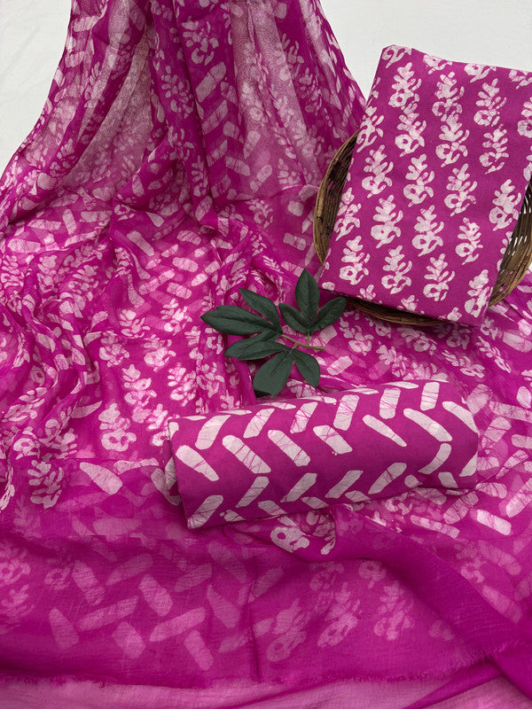 Pure Cotton Unstitched Suit With Chiffon Dupatta