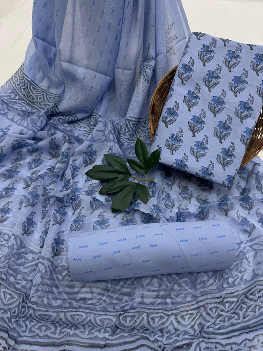 Pure Cotton Unstitched Suit With Chiffon Dupatta