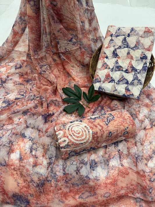 Pure Cotton Unstitched Suit With Chiffon Dupatta