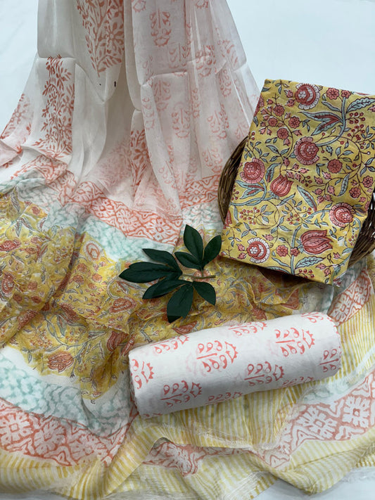 Pure Cotton Unstitched Suit With Chiffon Dupatta