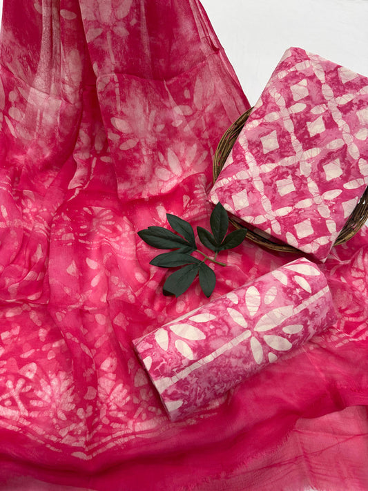 Pure Cotton Unstitched Suit With Chiffon Dupatta